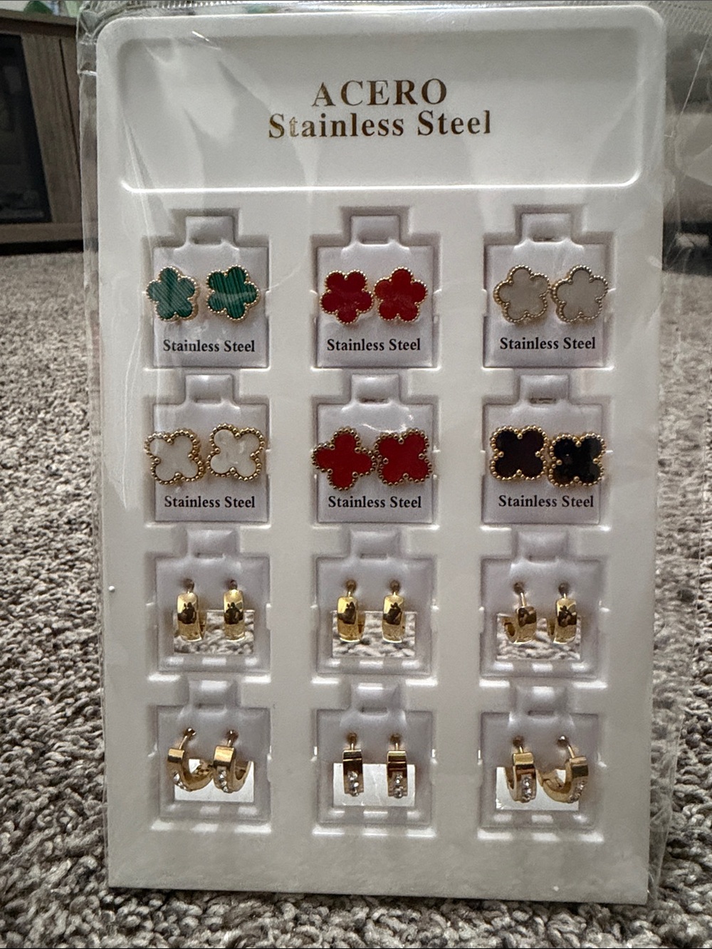 Set of 12 pairs of Stainless Steel Earrings